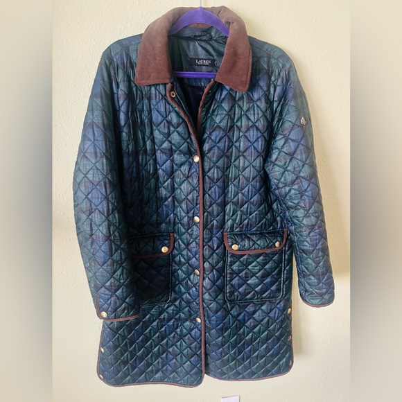 Ralph Lauren Navy and Brown Quilted Puffer Coat - Picture 3 of 13